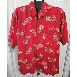 Silk Icon Vintage 100% Silk Men's Large Button-up Shirt Hawaiian Pineapples